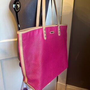 Rebecca Minkoff large tote in perforated pink leather with tan accents, Unique!